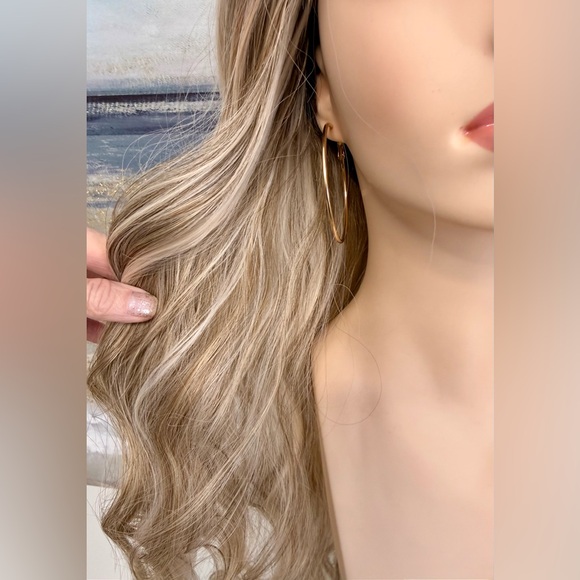 HAIR, 25” Long Wavy Layers, Center Part Bangs Ombre Med Brown/Blonde - Picture 5 of 16